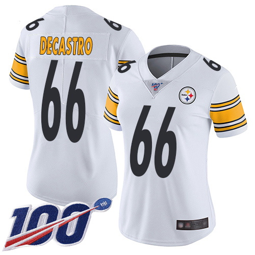 Women Pittsburgh Steelers Football #66 Limited White David DeCastro Road 100th Season Vapor Untouchable Nike NFL Jersey->women nfl jersey->Women Jersey